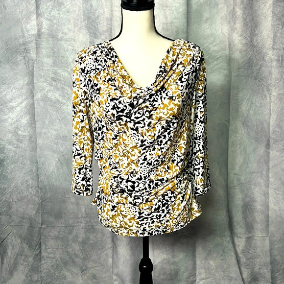 Style & Co. Tan, Black & Cream with Gold 3/4 Sleeve Blouse - size LP - Picture 1 of 10
